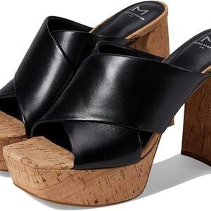 Marc Fisher LTD Black Leather Platform Heel Sandal NEW Size 9.5